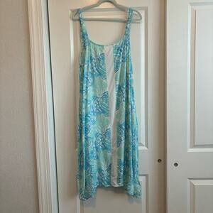 Lilibridge Blue Tropics Midi Dress Swim Coverup Beachy Coastal Sz XXL